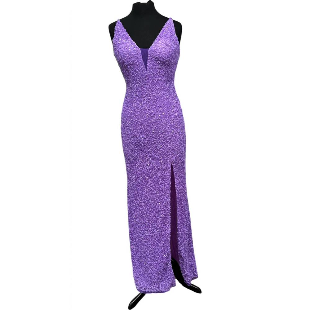 NEW PRIMAVERA women's v-neck strappy back prom dress in neon lilac